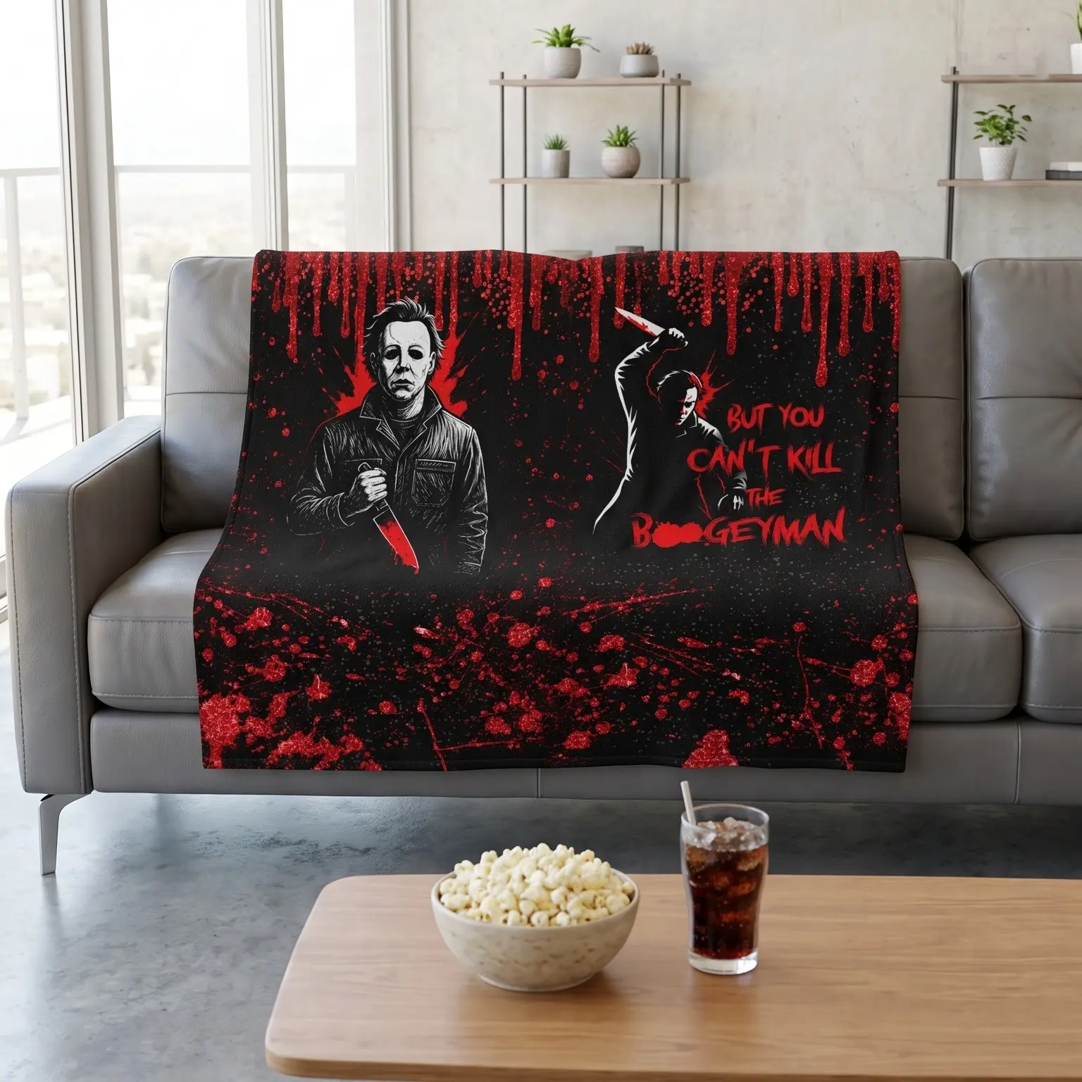 Michael Myers Wall Tapestry Flannel Fabric Poster Horror Movie Decor - "You Can't Kill The Boogeyman" Quote Wall Hanging Art for Bedroom Dorm Living Room - Spooky Gift for Halloween Horror Fans Men Women Teens - Sizes 30x40 40x50 50x60 60x80in