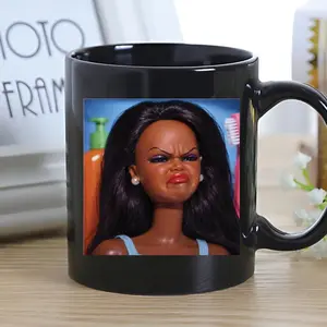 [SALE UP TO 50%] Black Doll Face Coffee Mug, Disgusted Black Doll Meme, Sarcastic Reaction Gift, Weird Humor Tea Cup, Unhinged Meme Mug