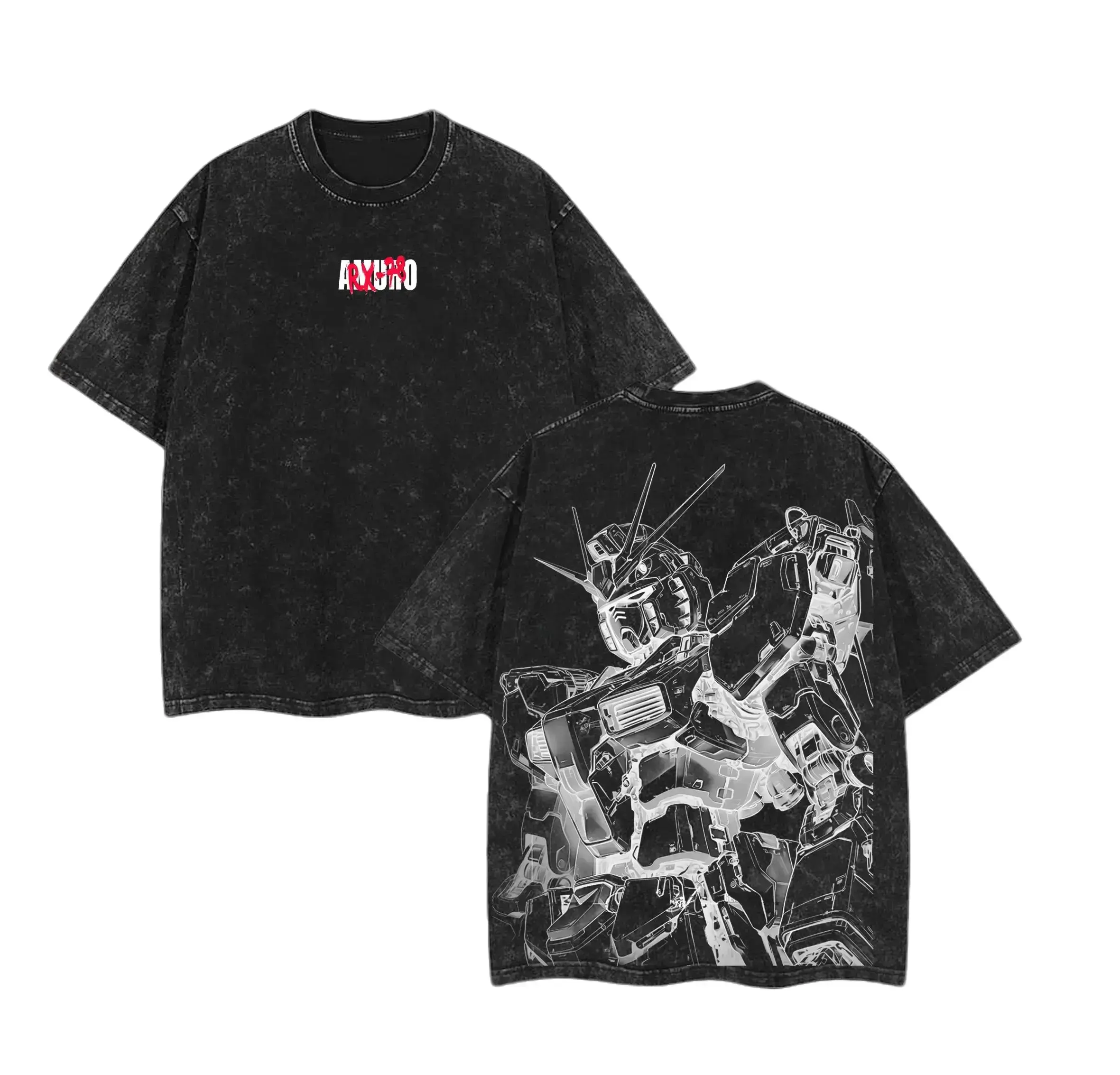 RX-78-2 Gundam Anime Graphic Tee Heavyweight Cotton Vintage Washed Oversized T-Shirt Unisex Double Printed Crewneck Short Sleeve Summer Casual Wear Machine Washable Everyday Top Streetwear For Manga Lovers Japanese Mecha Cosplay Comic Con Merchandise Gift