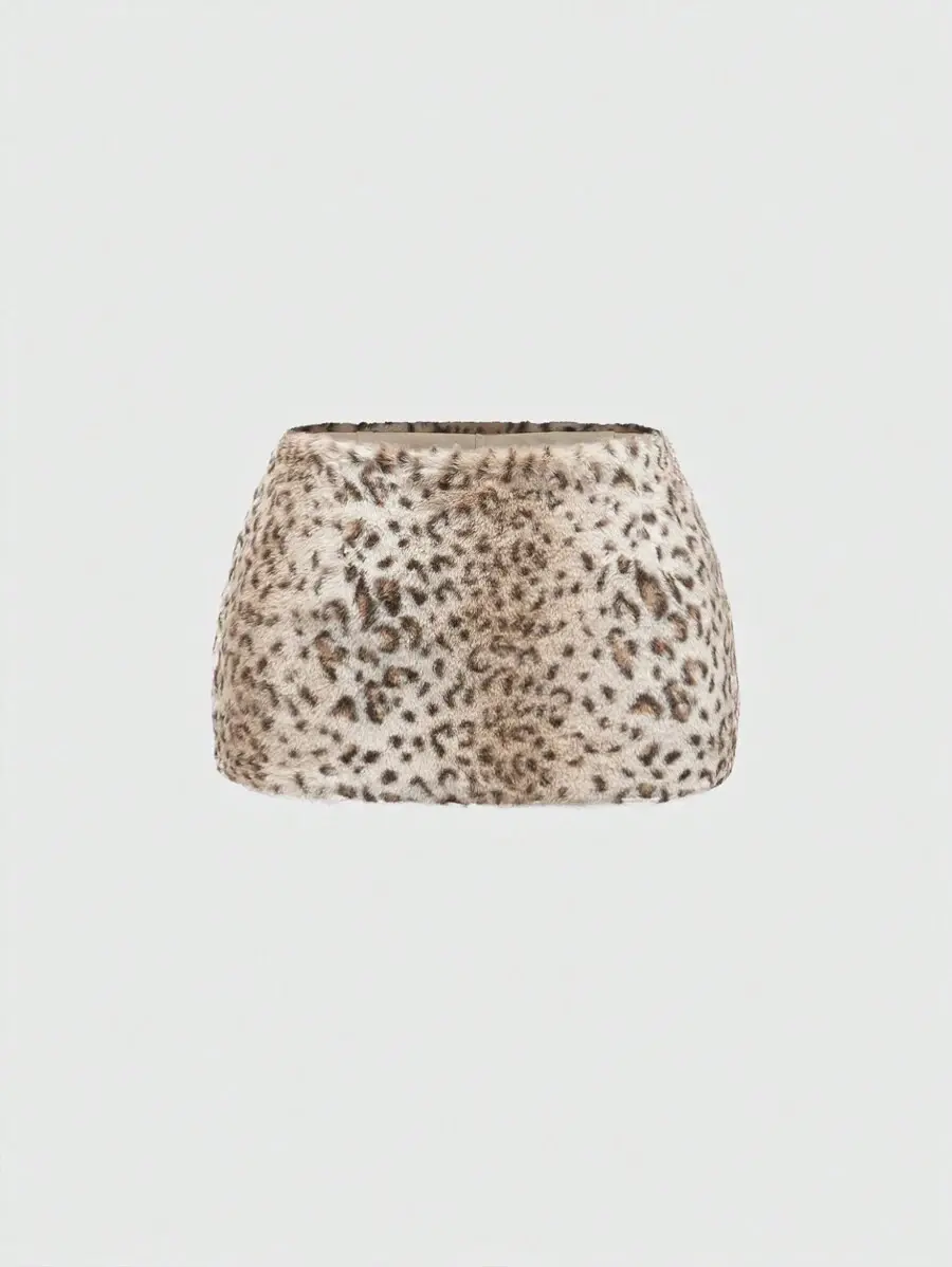 KOOZ Grunge Punk Spring Y2K Cheetah Print All-Over Graphic Low Waist Mini Fuzzy Skirt
