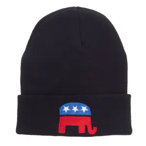Republican Elephant Embroidered Cuff Beanie
