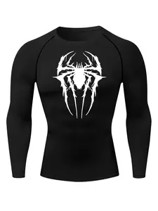 Men's Spider Print Graphic Raglan Sleeve Crew Neck Knit Tee, Casual Comfy Breathable Round Neck Long Sleeve T-Shirt for Spring & Fall, Men's Top for Daily Wear