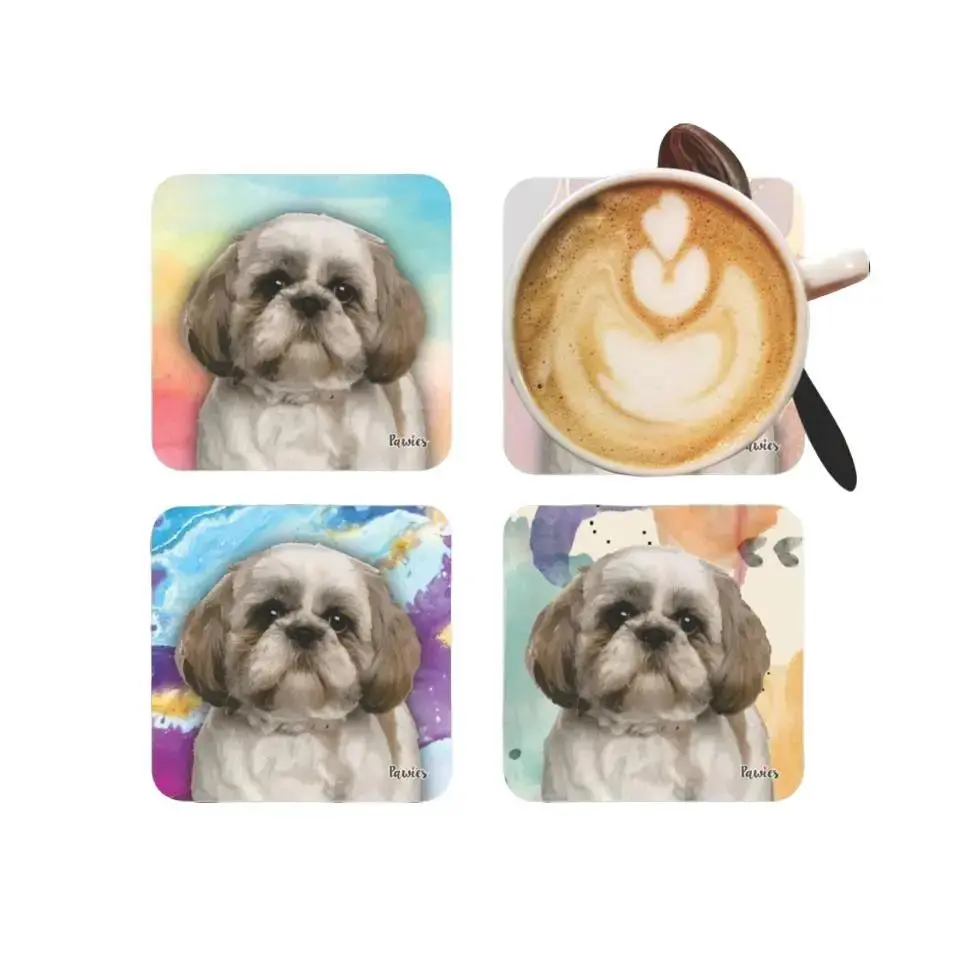Shih Tzu Gold & White Coasters - Set of 4,  Made in the USA, Printed Design Eco-Ink, - Dog Lovers Gift