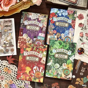 Memory Tour Series Plant & Food Theme Sticker Book, 20 Sheets Per Book, Hand Account Stationery Water Bottle Multi-Scene Scrapbook Decorative Stickers