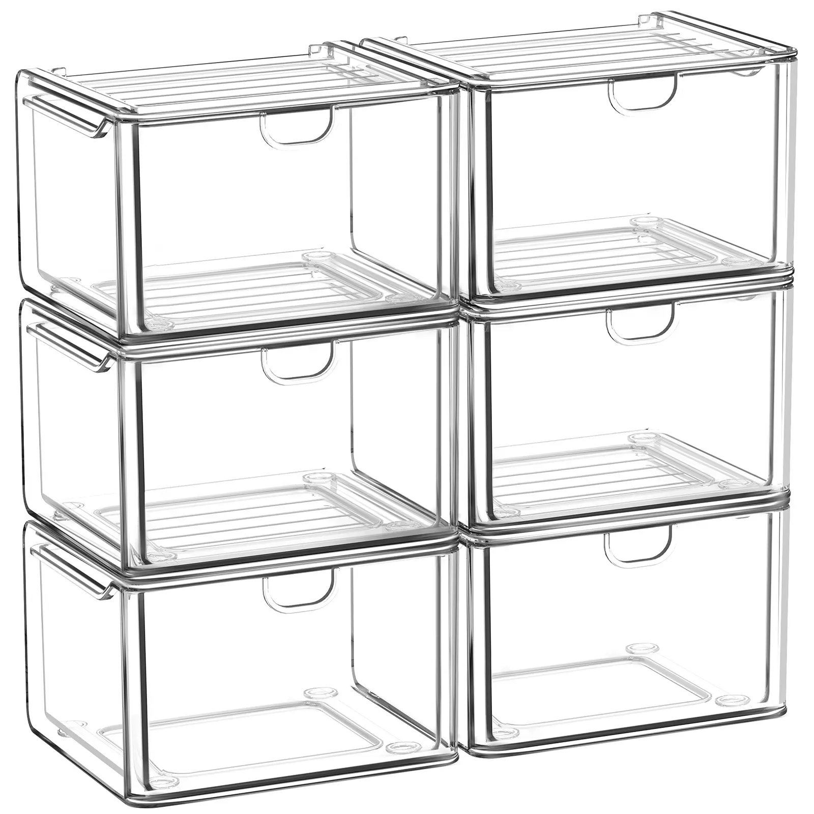 6-Pack Stackable Clear Acrylic Organizer Bins, Multi-Use Desktop Storage for Makeup, Beauty Essentials & Office Accessories