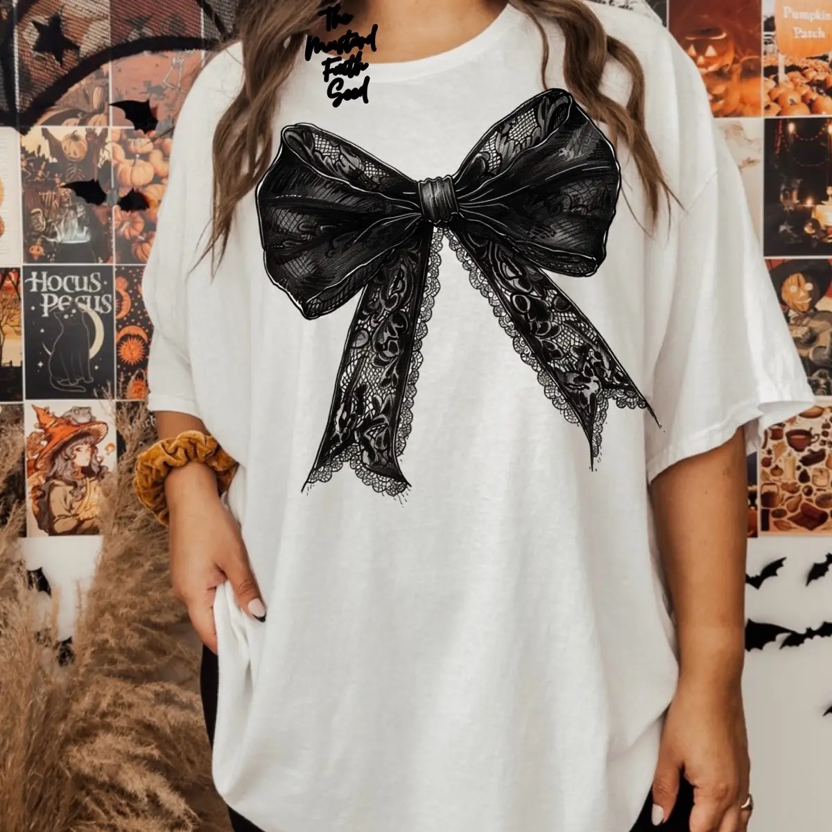 Black Lace Coquette Bow Tshirt Comfort Womenswear Top Clothing Breathable
