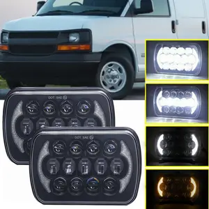 For Chevrolet Express Cargo Van 1500 2500 3500 Truck Van 2PCS Rectangle H6054 LED Left & Right Headlights 5x7 7x6 Headlamp Hi/Low Sealed Beam DRL H4 Plug 6054 H5054 - 1 Pair