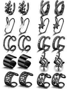 10Pairs Ear Cuff Set for Women Star Pearl Leaf Stainless Steel Ear Cuff Helix Cartilage Earrings Clip on Wrap Earrings Non-Piercing Cartilage Adjustable Ear Cuff Earrings Set Non Piercing Jewelry