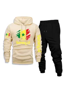 Men's Casual Hoodie & Pants Set, Senegal Print - Comfortable, Versatile & Breathable for Daily Wear, Outdoor Activities, Front Kangaroo Pocket, Machine Washable, Fleece Lined 2-Piece Set for Fall & Winter, Perfect as a Surprise Gift