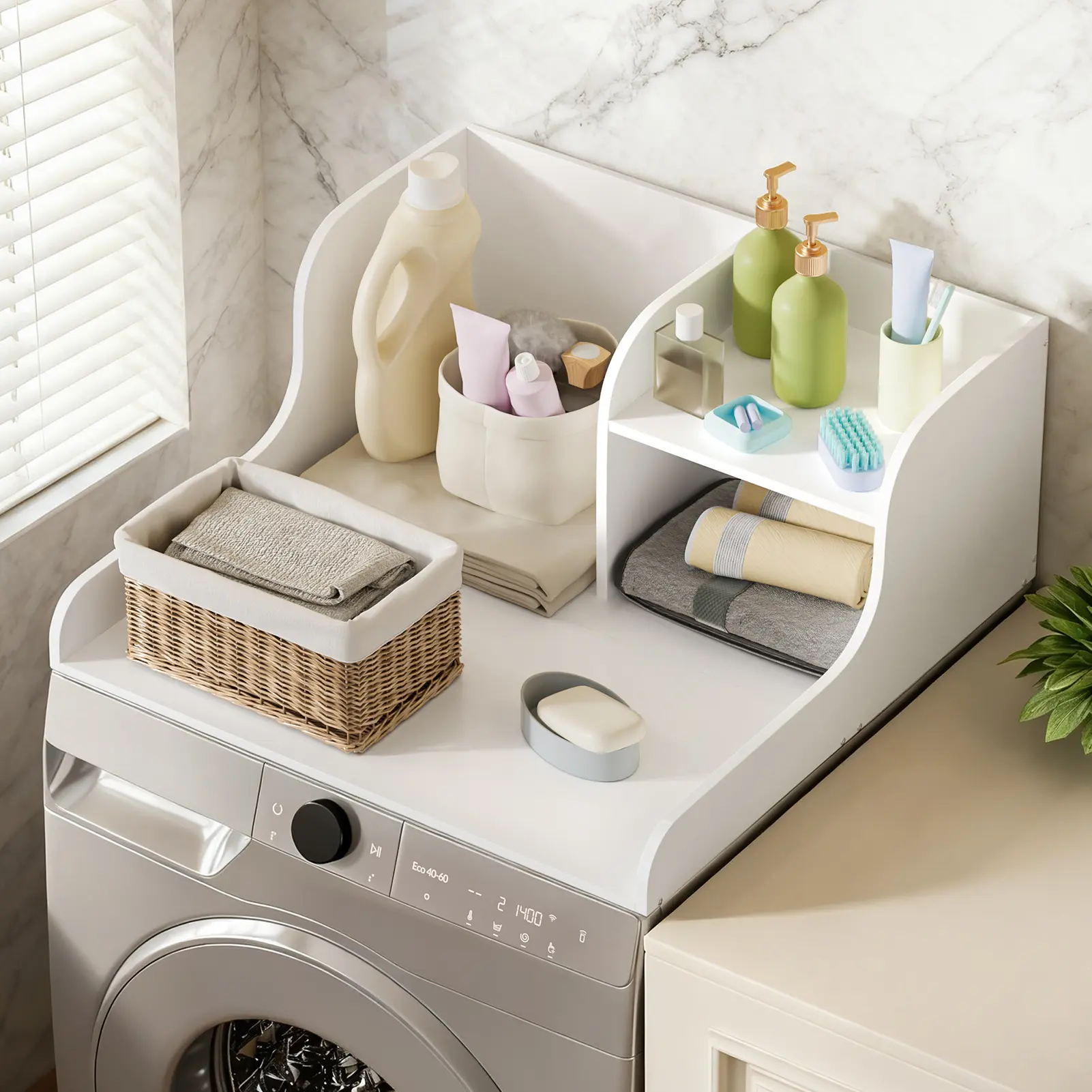 27.5" Washer Dryer Countertop with Shelf - 1 x Washer Countertop, Anti-Slip Strips, Edge Rails, 3.0M Silicone Strip, 110lbs/50kg Capacity, Abundant Room for Folding for Laundry Room Organization, H: 30Cm/11.81", 70Cm X 68.5Cm X 30Cm