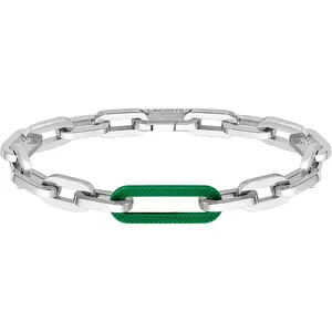 Lacoste 2040103 Stainless Steel and Green Silicone Link/Chain Bracelet for Men - Silver Finish