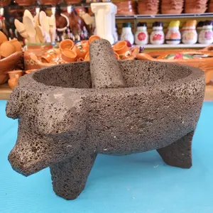 10" Mortar made of black volcanic stone, molcajete
