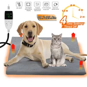 Electric Heating Pad For Pets, Temperature Adjustable Dog Cat Heated Bed Mat With Timer, Waterproof Indoor Pet Warming Pad,With Removable Cover Washable