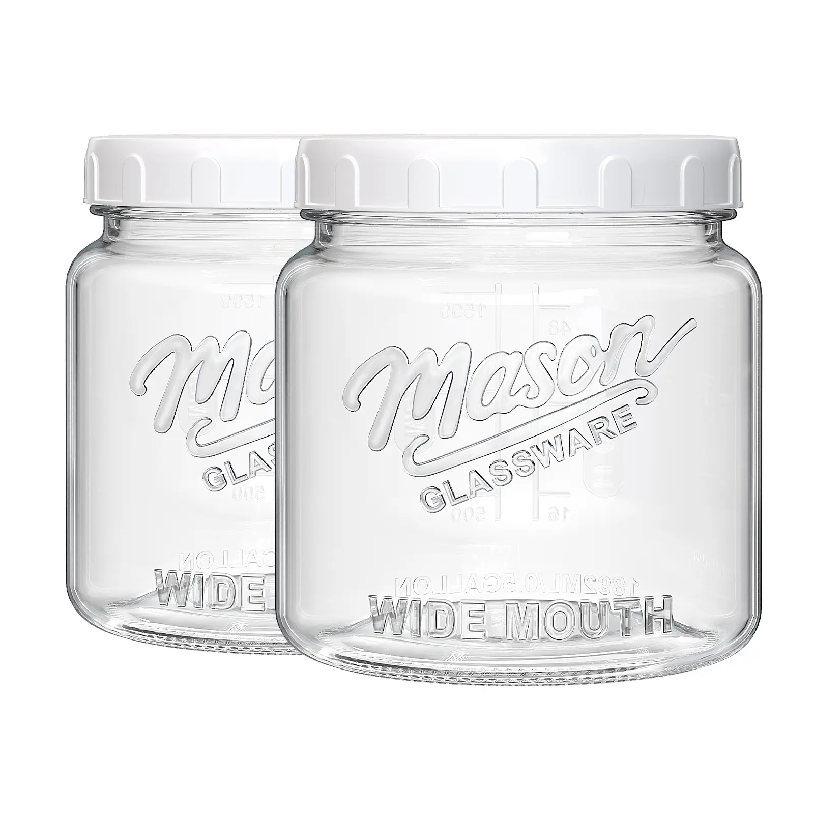 2-Pc 64 Oz Wide Mouth Half-Gal Airtight Glass Mason Jars with Lids & 2 Scale Marks - Kitchen Food Storage Utensils for Pantry, Fermenting, Fridge Round Containers