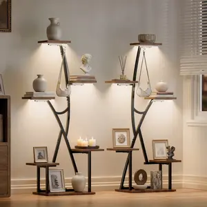 BACEKOLL 2 Pack 6 Tier Lighted Display Shelf, 45" Corner Decorative Storage Rack with LED Lights, Tall Display Shelves for Books, Figurines, Photo Frames, Candles, Crystals & Collectibles