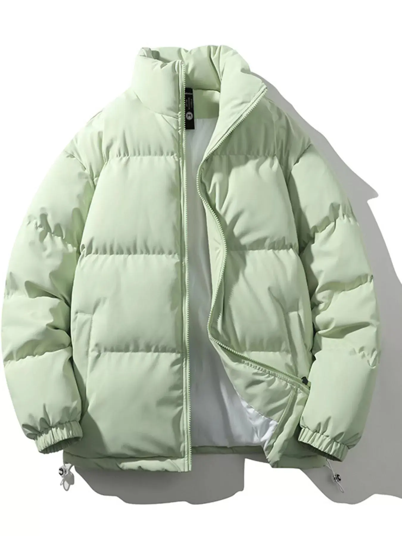 Men's Casual Hooded Puffer Jacket, Thick Long Sleeve Polyester Winter Coat with a Full Zipper Front and Pockets