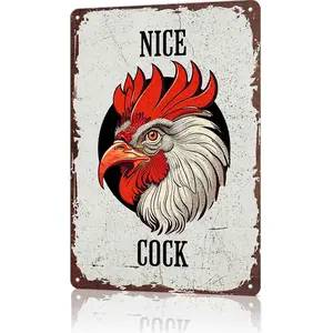 Nice Cock Funny Rooster Metal Tin Sign, 12x8 Inch Aluminum Wall Art, Vintage Rustic Humorous Poster for Man Cave, Bar, Pub, Garage, Farmhouse Decor, Funny Gift for Farmers, Rooster Lovers, Novelty Sign, Gag Gift