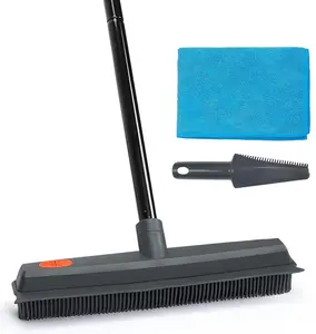 Rubber Broom Carpet Rake for Pet Hair Removal, Pet Hair Broom for Hardwood Floor, Fur Remover with Squeegee