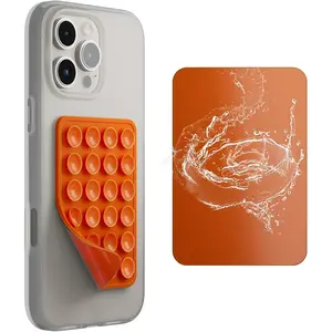 & Restickable Nano Gel  Sticky Suction Phone Grip with Removable Mounting Tape, Hands-Free Phone Accessories Holder for Selfies and Videos(Orange)