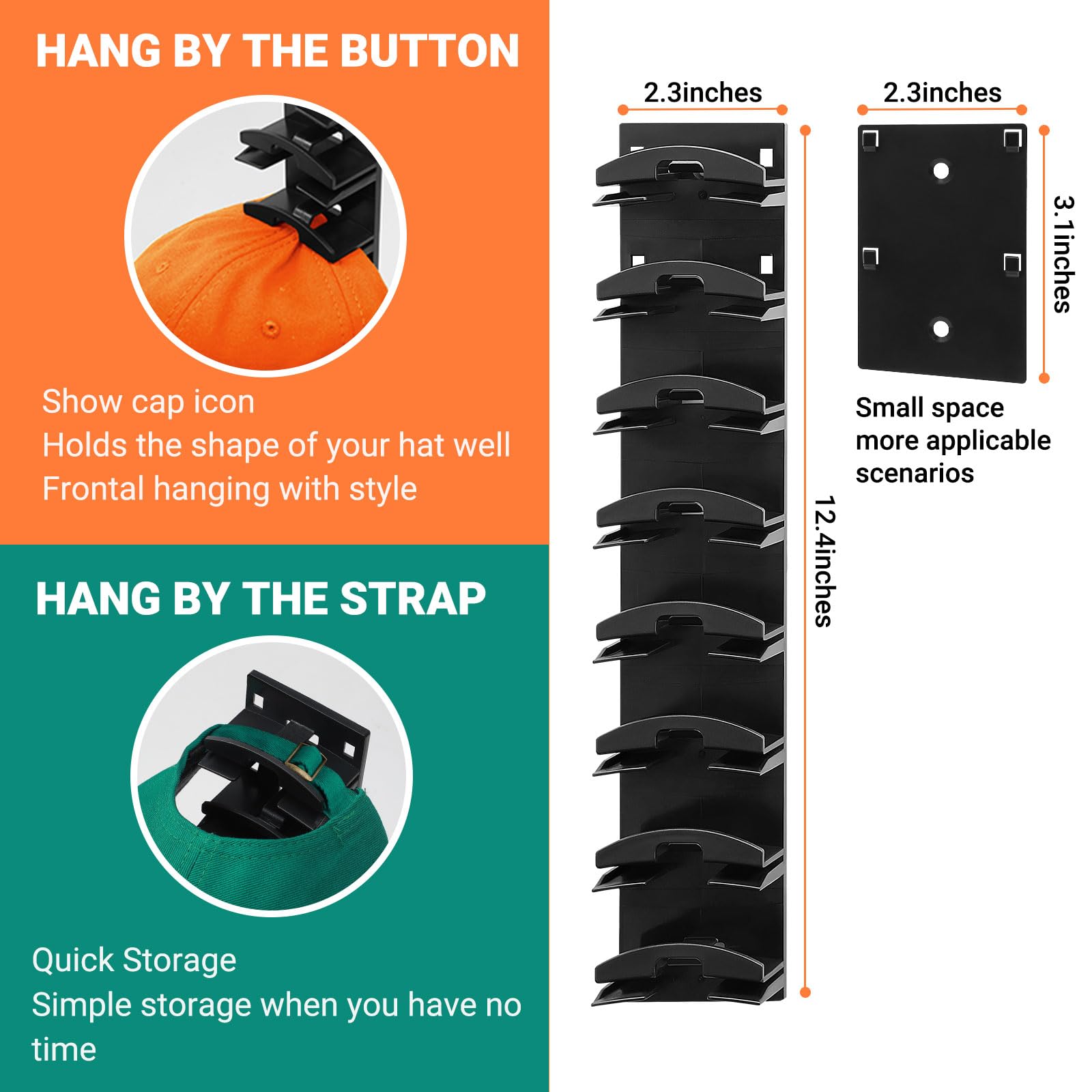 Baseball Cap Organizer Rack-2Pcs,Wall Hat Hooks with Strong Adhesive Holds up to 16Hats,Over-the-Door Closet Hat Hanger Display Stand,MultiLayer Cap Organizer Storage with 2Mounting Options