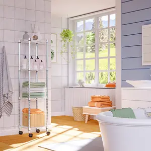 M MZG Storage Shelves Adjustable 4-Tier Shelving Units for Kitchen Closet Bathroom Office Chrome White 11.8" D x 11.8" W x 48.1" H Corrosion Resistant Wire Shelving Unit