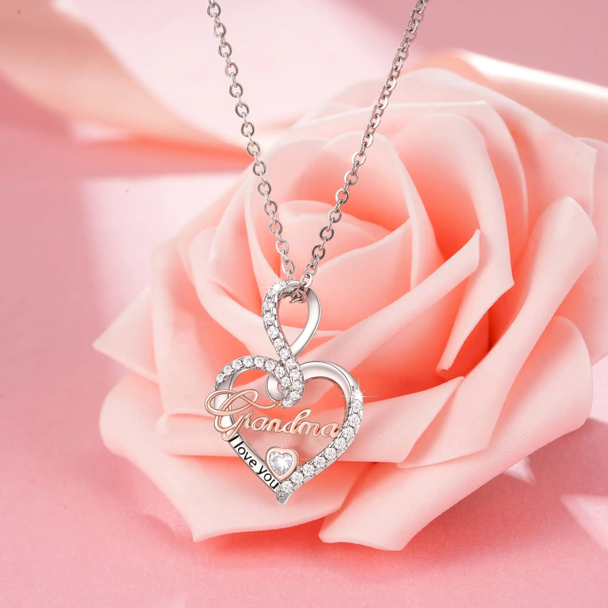 Infinity Love Heart Artificial Gemstone Necklace, Chain Jewelry Gift for Grandma/Mom on Birthday, Women's Jewelry Accessory