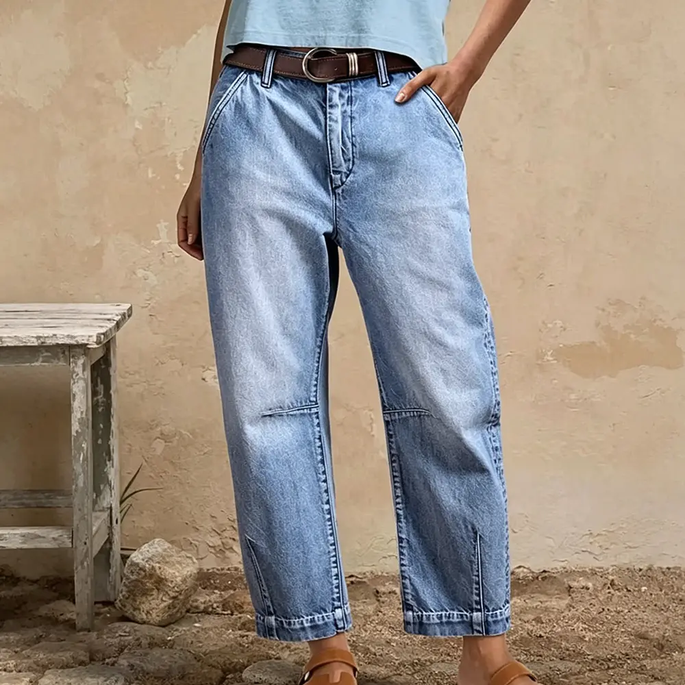 Cherrybetty Vintage High Waist Light Wash Barrel Leg Cropped Denim Jeans Outfit Inspo Spring Summer Fashion Comfort Elegant Jeans