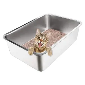 Stainless Steel Cat Litter Box High Side Cats Toilet Metal Kitten Litter Pan Pet Cleaning Tool | For Summer Gift#FloodInUSA
