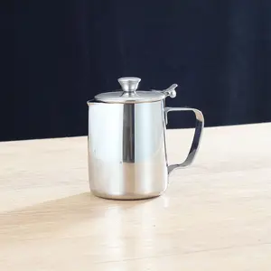 Stainless Steel Espresso Steamer Cup with Lid, Milk Frother, Coffee Machine Accessory, Barista Tool, Latte Art (350ML)