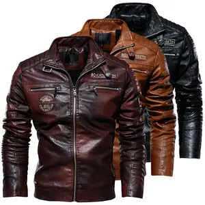 Men's Autumn And Winter Men High Quality Fashion Coat Leather Jacket Motorcycle Style Male Business Casual Jackets For Men Black Warm Overcoat versatile bomber jacket pu