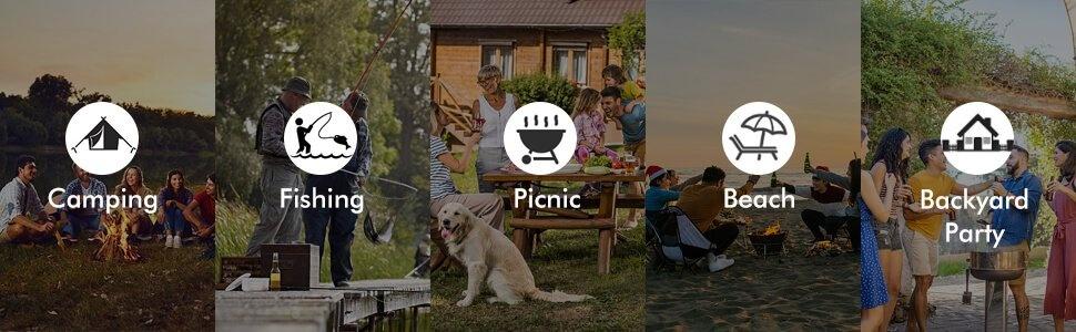 Multi-functional Foldable Outdoor Camping Table Waterproof Leakproof Beverage Cooler Table with Storage for Camping Beach Picnic