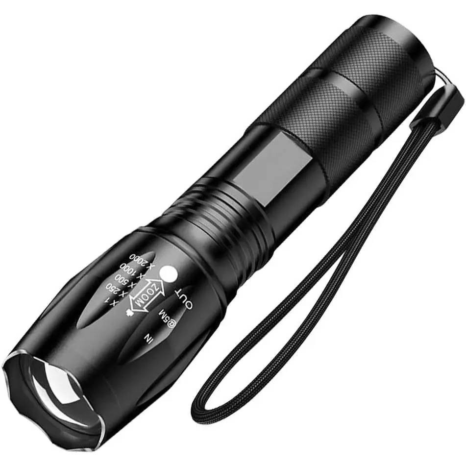 1500LM Aluminum Tactical LED Flashlight - Tactical Light, 5 Light Modes, USB & Mobile Compatible, Waterproof, Outdoor Hiking (1 Pack)