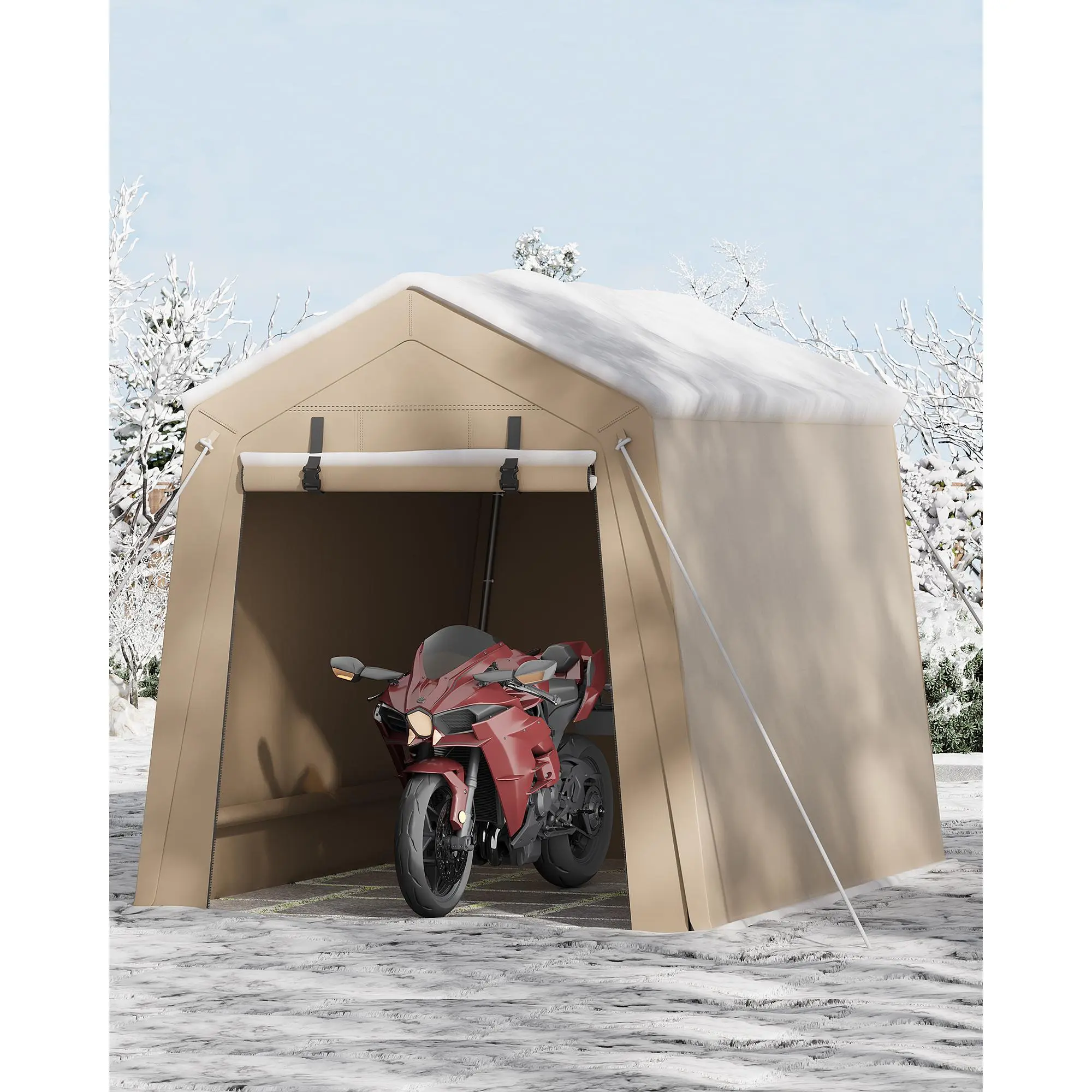 Heavy-Duty 6x8 ft Outdoor Storage Outdoor Storage Unit – Waterproof UV-Resistant Portable Carport Tent, 2 Roll-Up Zipper Doors & Vents, All-Weather Garage Shelter for Motorcycle, Bike, Firewood, Tools – Gray/Khaki