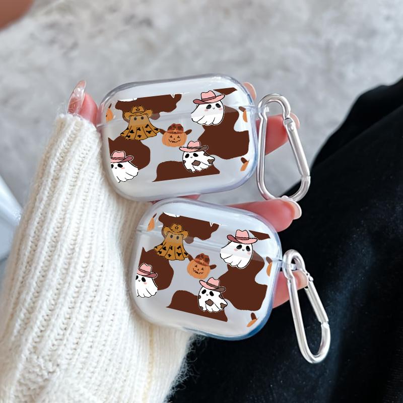 Cowboy Ghost Fantasy Pattern TPU Soft Protective Case for Apple AirPods 4/3/2/1/Pro/Pro2 Transparent Earphone Cover with Keychain Attachment