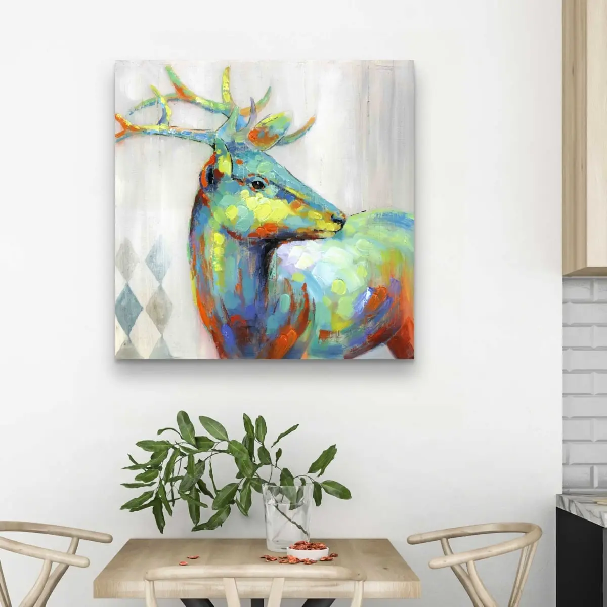 212 MAIN Abstract Color Spotted Deer Nature Wall Print - 32x32 in Lightweight Minimalist Artistic Artwork, Contemporary Living Room Home Decor Decoration, Colored Wall Arts, Multicolor Wall Arts