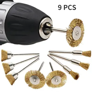 9Pcs Mini Brush Rotary Tool Steel Wire Brass Drill Brush for Dremel Drill Polishing Grinding Wheel Electric Tool Accessories