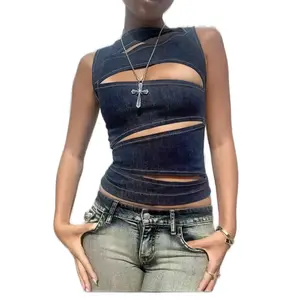 Talenza Women's Sleeveless Round Neck Vest Summer Solid Color Hollow Slim Vest Top Fashion Sexy Streetwear Women's Slim Vest Top