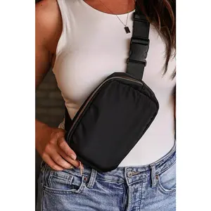 Black Waterproof Zipped Crossbody Chest Bag 20*5*14cm