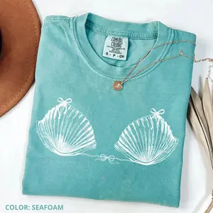 Comfort Colors Shirt 100% Cotton USA , Vintage Seashell T-Shirt, Coastal Aesthetic Tee, Ocean Lover Shirt, Preppy Beach Outfit, Coquette Bow Shell Tee, Summer Vacation Graphic Tee Women