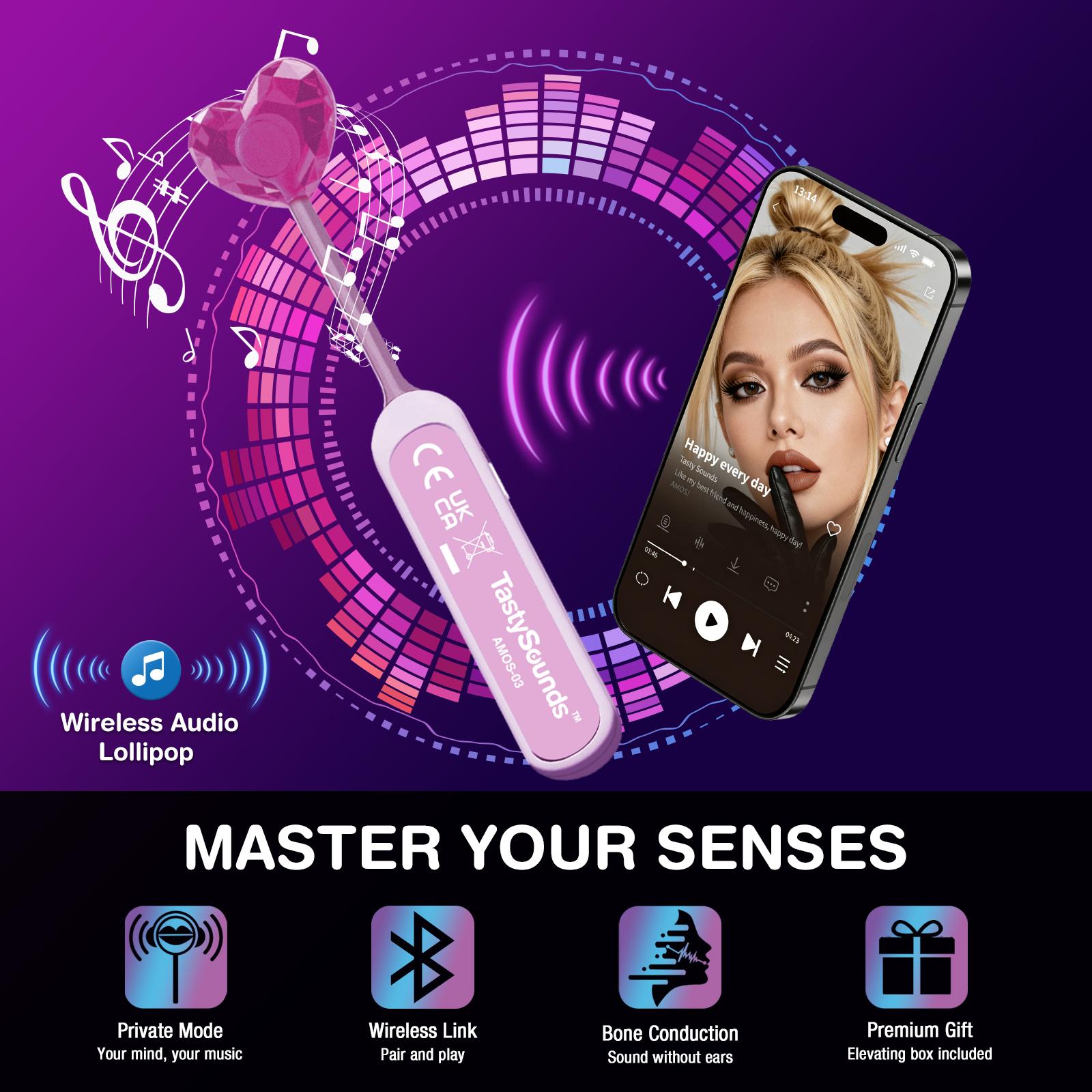 AMOS TastySounds Wireless Audio Lollipop Gift Set, Listen to Music Through Candy, MultiFlavor Novelty Candy Combo with Rechargeable Audio Device for Gifts AMOS TastySounds Wireless Audio Lollipop Gift Set, Listen to Music Through Candy, MultiFlavor Novelty Candy Combo with Rechargeable Audio Device for Gifts