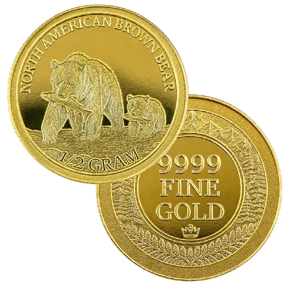 1/2 g Gold North America Brown Bear Coin, Minted by Monarch