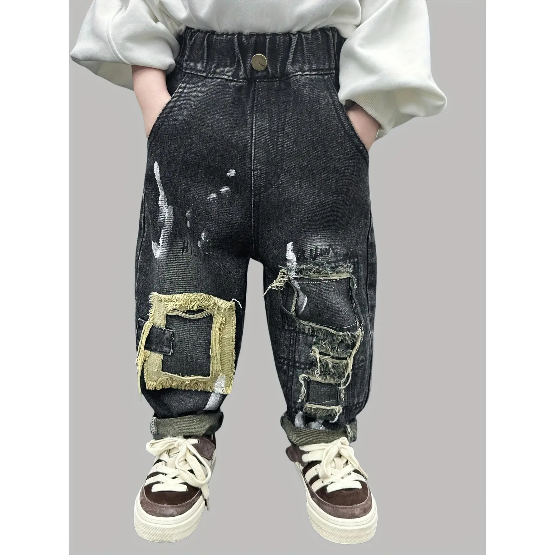 Boys' Loose-Fit Autumn Ripped Casual Jeans Are Suitable for Everyday School And Outdoor Wear