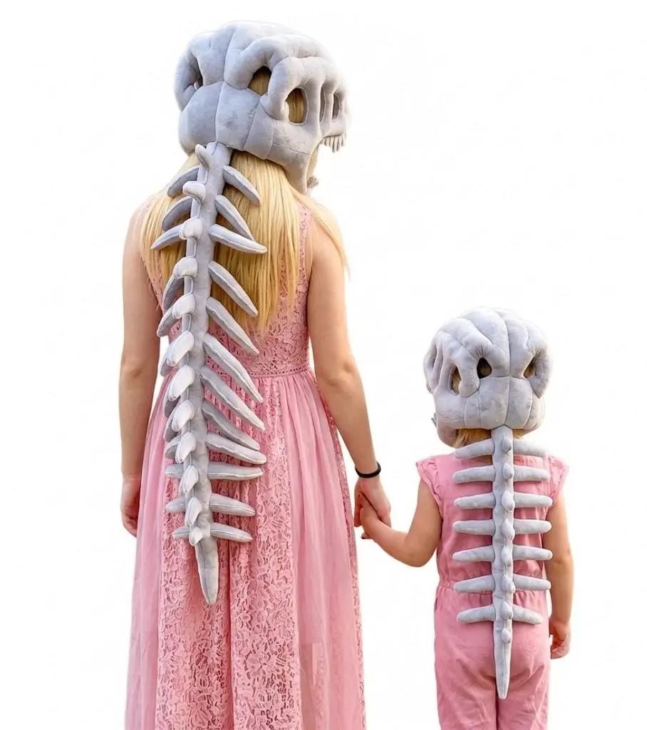 Dinosaur Skeleton Headpiece Party Hats & Costume Accessories Set - Soft PP Cotton Animal Plush Head Mask with Triangular Skull & Spine, for Children & Adults, Halloween & Wild Cosplay Events (Large/Small), Animal Plush Head Mask Party Hats