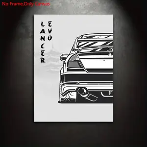 1 piece/set of frameless canvas print posters, Vintage car print, retro minimalist art, Mitsubishi Lancer Evo, gift for Japanese JDM car culture enthusiasts, ideal gift for bedroom, living room, kitchen, dormitory corridor, wall decor