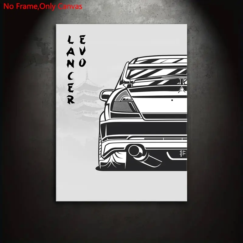 1 set of frameless canvas print posters, Decoration items, Vintage Prints, Vintage car print, retro minimalist art, Mitsubishi Lancer Evo, gift for Japanese JDM car culture enthusiasts, wall decor for bedroom, living room