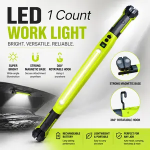 Wild Bright 1-piece foldable cordless hood work light, long-lasting COB with hook inspection light, strong magnetic hanging LED Flashlight, modern portable emergency light, suitable for car repair and outdoor emergency use