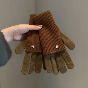 Winter Double Knitted Wool Gloves for Women Stylish Fingerless Touch Screen Gloves