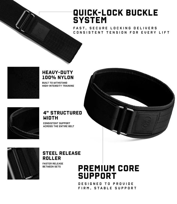 Gymreapers Quick Locking Weightlifting Belt for Bodybuilding, Powerlifting, Cross Training - 4 Inch Neoprene with Metal Buckle - Adjustable