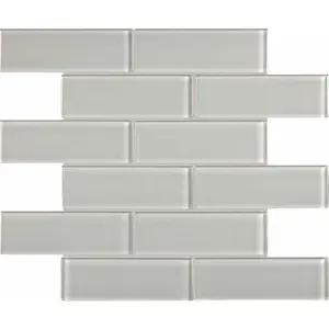 2 x 6 in Element Mist Brick Glossy Glass Mosaic