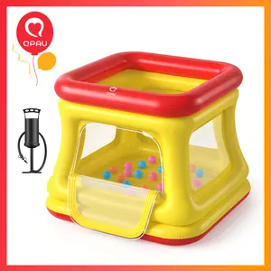 QPAU 3-in-1 Inflatable Bounce House for Toddlers 1-3, Children's Day Special, Ball Pit & Trampoline, Inflatable Bouncy House with Pump, Safety Net, Indoor & Outdoor Bubble Bouncer Baby Play Yard